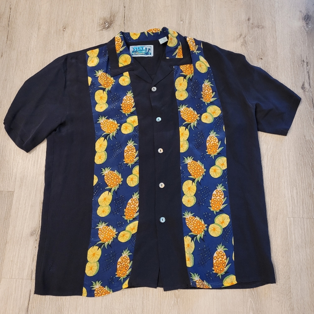 Tiki Classics Pineapple Button Down Silk Shirt Sz Large
